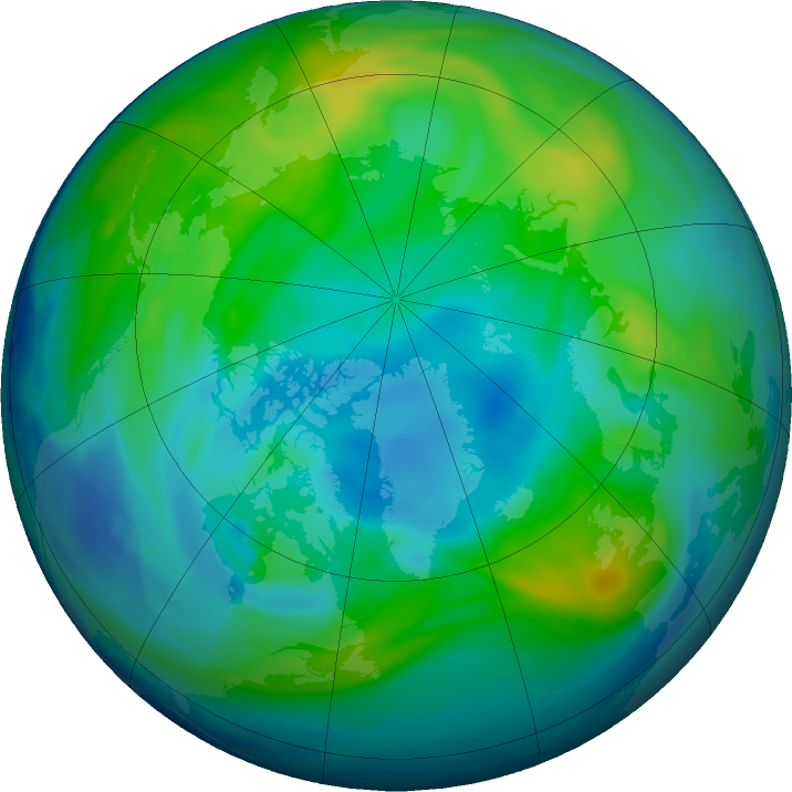 Arctic ozone map for 02 November 2023